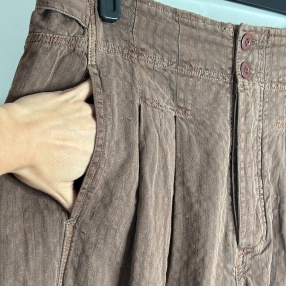 Free People Thin Line Straight Chino Pant 6 Linen Trouser Wide Leg Slouchy Brown - Picture 4 of 14